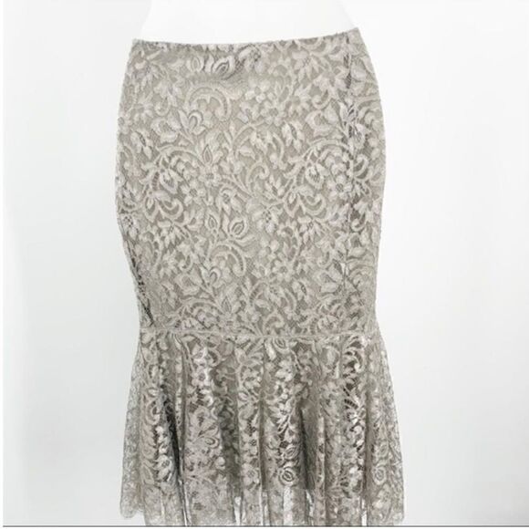 Ralph Lauren Silver Lace Midi Godet Trumpet Skirt - Picture 11 of 16